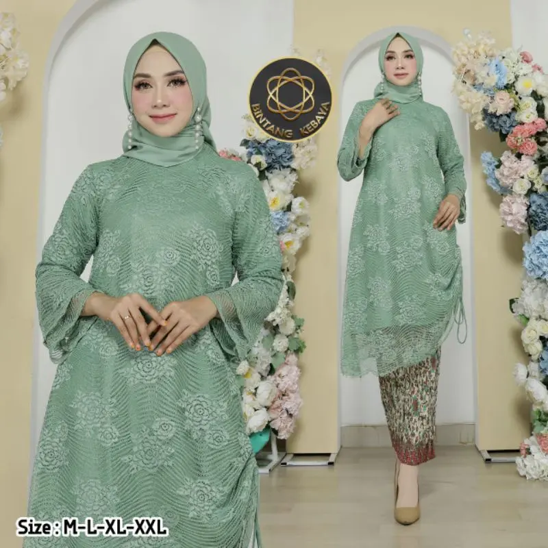 ( COD ) Kebaya Tunik Serut Brukat Full Bordir 100% realpict mewah / Tunik serut renda brukat balon model baju bodo lakbu lengan lonceng serut / Set Kebaya Tradisional / Kebaya Kondangan / Kebaya Pesta / Tunik Serut / Renda / Bridesmaid 1
