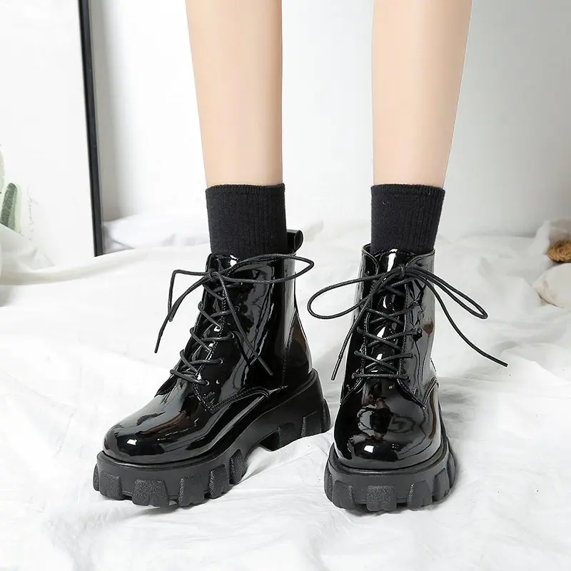 JINxCHOY SHOES 5cm thick bottom fashionable basic style lace up comfortable Martin boots Ankle boot casual outdoor office women's shoes SS24