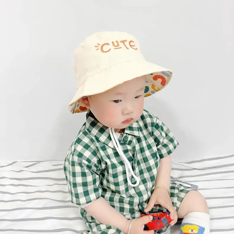 Mũ Bucket Trẻ Em, Hai Mặt, Thêu Chữ, Dành Cho Trẻ Em, Mũ Ngư Dân, Thích Hợp Cho Bé Trai Và Bé Gái, Lý Tưởng Cho Các Hoạt Động Ngoài Trời Mùa Xuân Và Mùa Thu, Chống Gió Và Chống Nắng, Mũ Chống Nắng 2