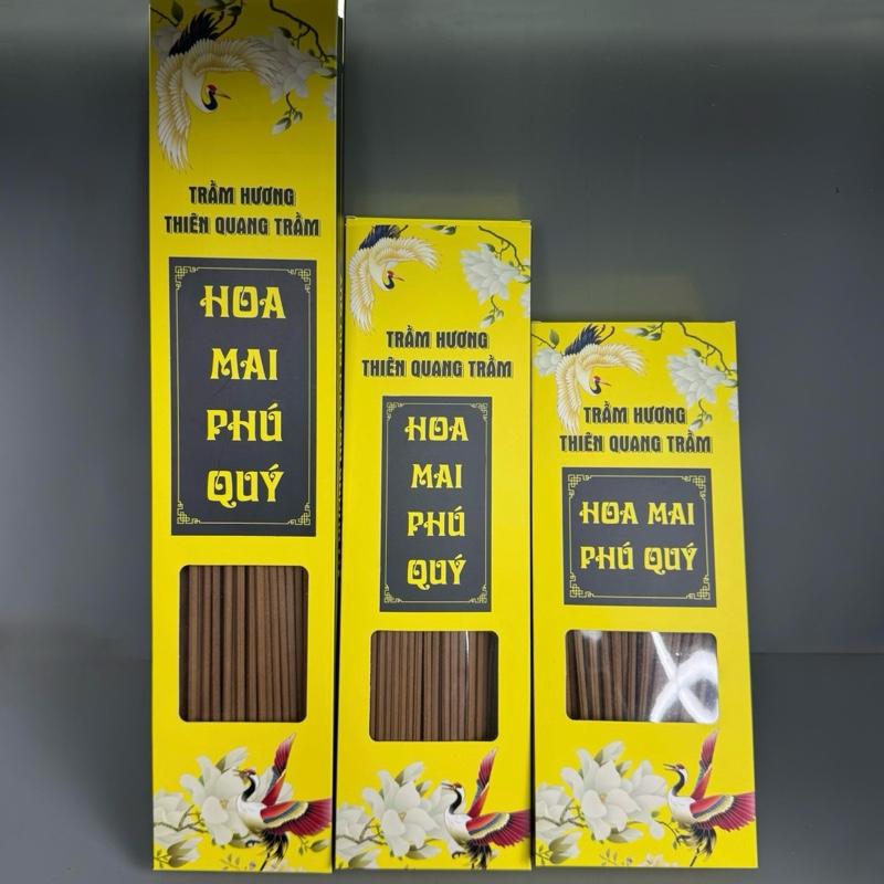 Nhang trầm hương sạch HOA MAI PHÚ QUÝ-Nhang thắp gia tiên thờ cúng dịp giỗ lễ Tết. Bó 250g đường kính nhang 4.2mm thơm ngọt dễ chịu không cuốn tàn