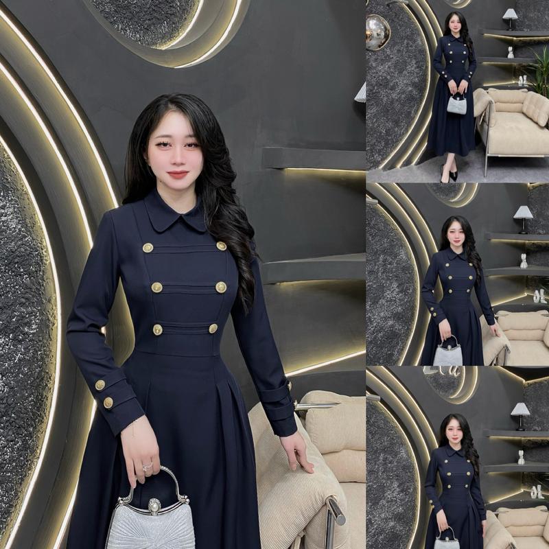  G60 - Váy Thiết Kế Evii dành cho nữ Đầm thiết kế cổ sen đính cúc tạo điểm nhấn dáng A xòe dài phù hợp đi làm đi chơi và đi dự tiệc. Có Bigsize 