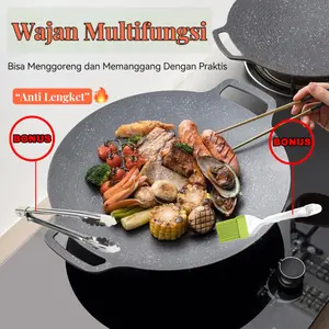 Wajan Konduksi Panggangang Grill Pan Korea Datar Anti Lengket 34cm/Alat pemanggang / Tempat pemanggang bulat BBQ Piring pemanggang Alat Baja Kitchenware Teflon
