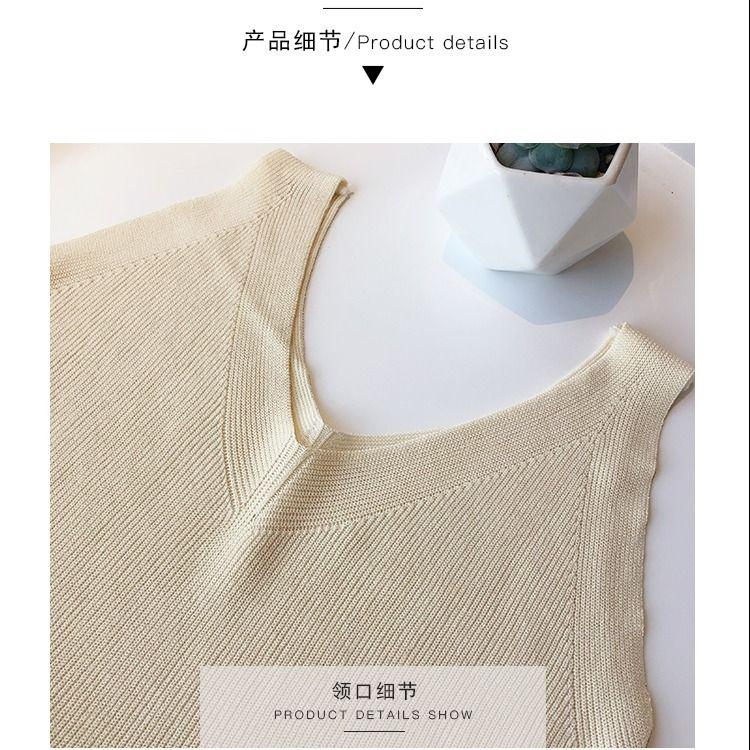 Fashion Ice Silk Camisole Women's Outer Wear Summer Sleeveless Knitwear Korean Style Loose V-neck Short Bottoming Shirt Top Fashion Womenswear Lingerie 4