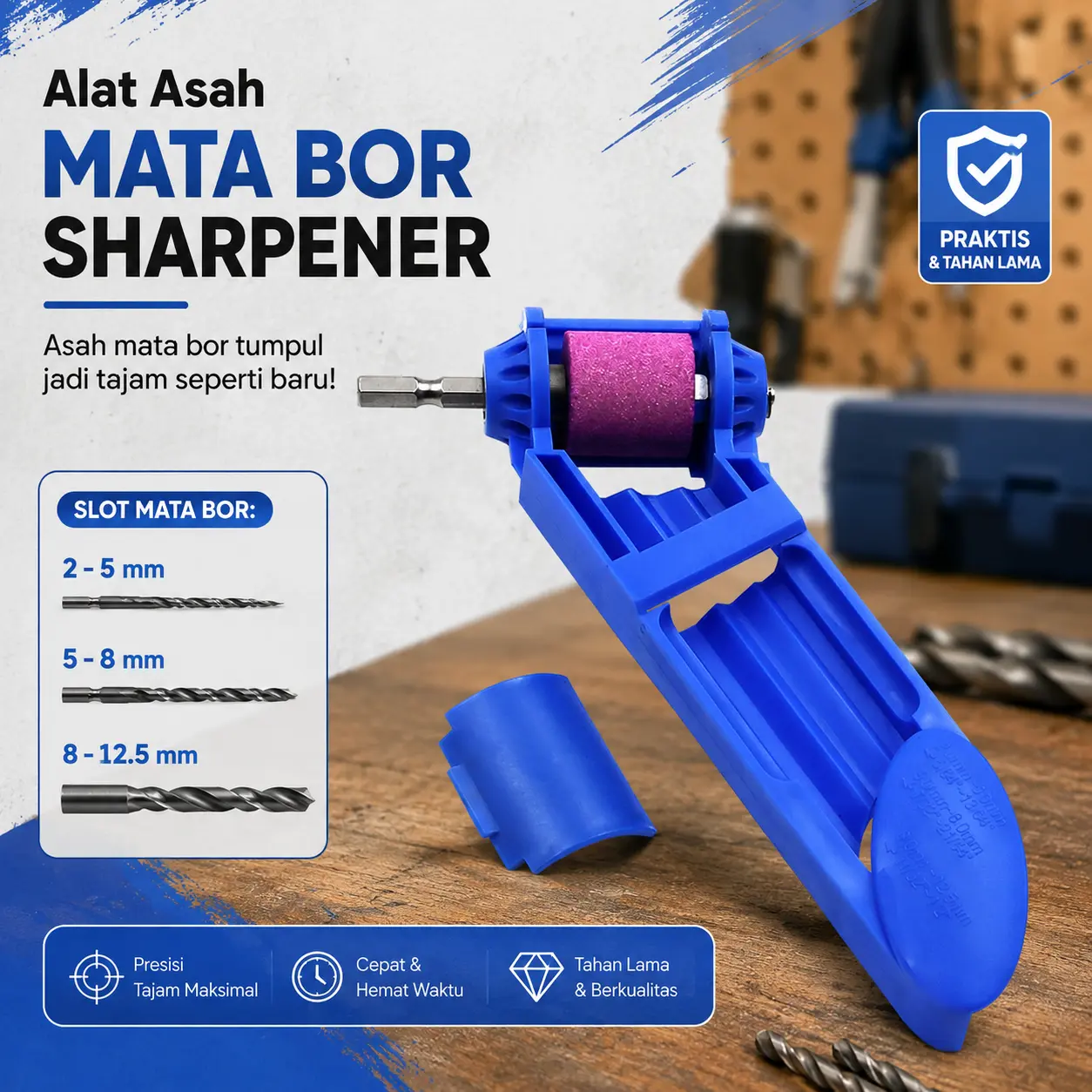 Maxistore Mall | Mata Bor XINGWEIQIANG Alat | Cocok untuk Besi 2-12.5 mm | Material Plastik Batu Pengasah Ukuran Dimensi Total 170