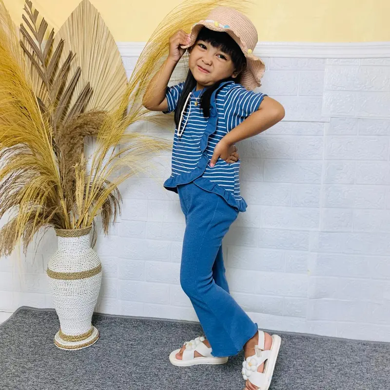 Setelan Anak Perempuan Yura Stripe Salur Snow White Knit 1-10 Tahun - Fashion Cewek Parsel Bayi 3