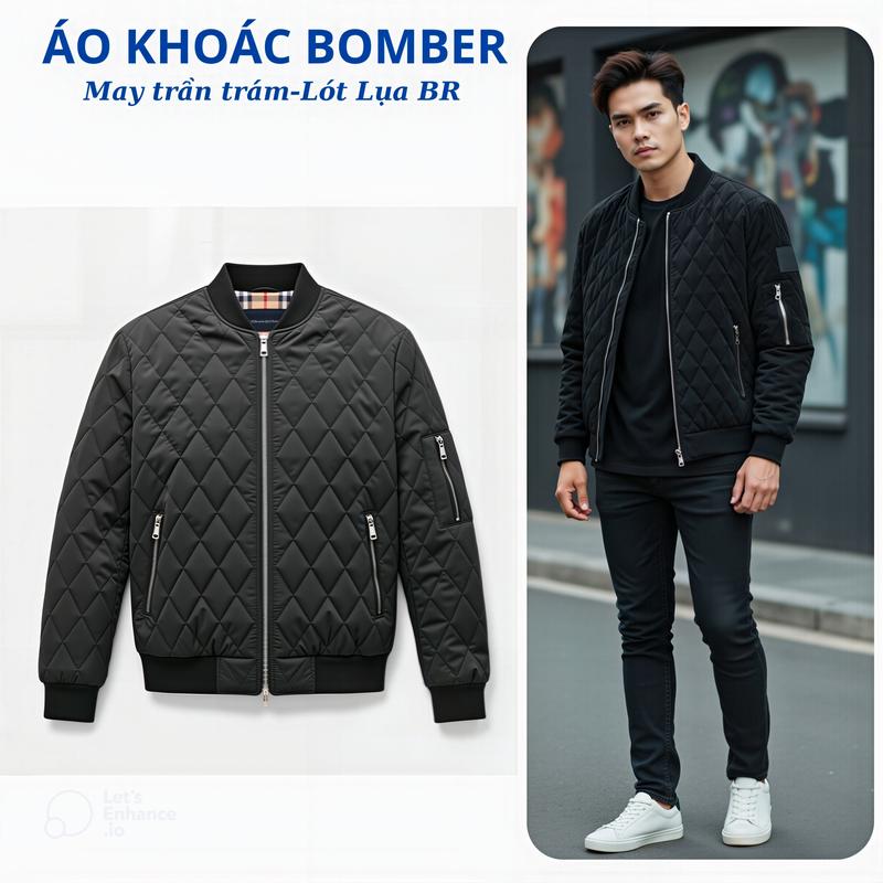  Áo Khoác Bomber Trần Trám 3 Lớp Túi khóa kéo Chất Liệu Cao Cấp By Tonoru Menswear Có Cổ Jacket Giữ Ấm Tốt 