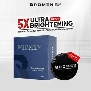 BROMEN Brightening Soap - Sabun Cuci Muka Pria Pemutih Wajah BPOM NA18211200254 Hero Ingredients Aktivasi Charcoal Aloe Vera Centella Asiatica Collagen Minyak Bunga Matahari Kelapa Zaitun - Hitam, Kusam