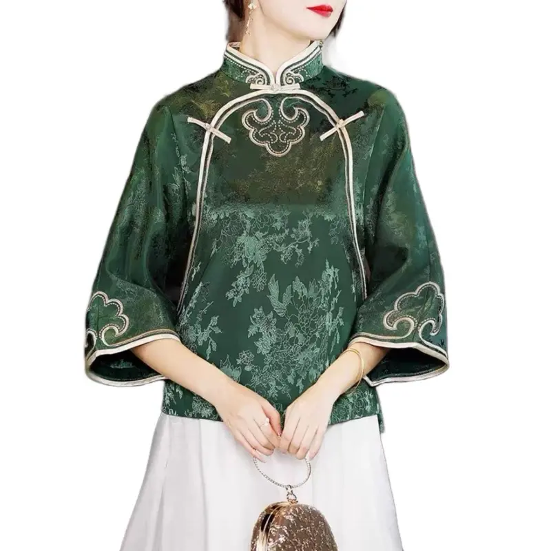 Blouse CNY Ruyi TM 0170 atasan baju cheongsam top wanita import terbaru new model chinese fashion acara keluarga imlek tradisional cantik kekinian trending kasual Oversize Katun Casual Motif Panjang kemeja satin viral 6