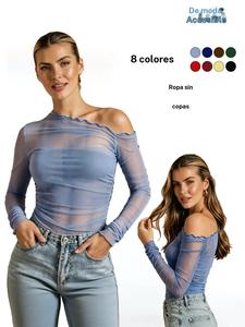 Camiseta lisa de un hombro para mujer, camiseta de manga larga informal de moda para uso diario, traje de verano para mujer