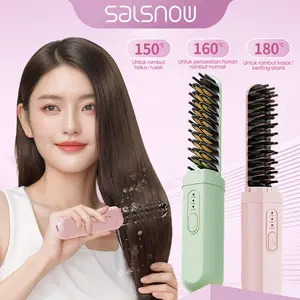 Sisir Catok Pelurus Rambut Elektrik  Pelurus Hair Straightener Brush Sisir Catokan Pelurus Rambut Multifungsi Dengan 3 Tingkat Pengaturan Dan Kontrol Suhu Kering Meluruskan Straightening Electric Hair Comb / Unisex Pelurus rambut elektrik nirkabel