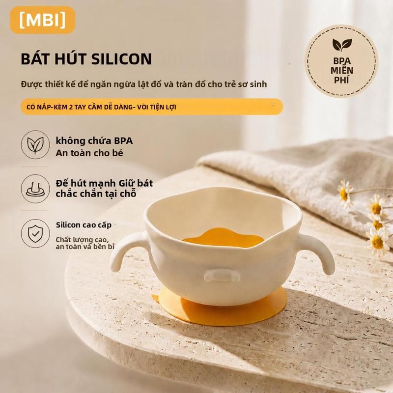 Bát hút silicone cho bé có nắp chống đổ, không chứa BPA, bát tập ăn cho trẻ em
