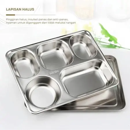 Food Tray Piring 5 Sekat Stainless Steel SUS Emboss 304 BGN - Tempat Makan - Ompreng READY STOCK 6
