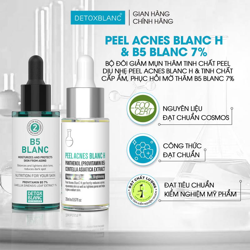 Combo Peel Mụn Thâm [ Da Khô ] : Hỗ trợ Giảm Thâm, Cấp Ẩm Và Phục Hồi Cho Da: Serum Peel Acnes Blanc H + Serum B5 Blanc 7%, Giảm Mụn Ẩn, Đầu Đen, Mụn Li Ti ,Giảm Viêm, Giảm Thâm