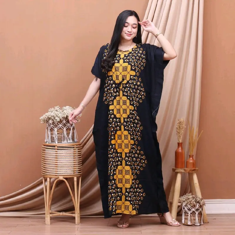 Longdress Kelelawar Jumbo Daster Lowo Tali Serut Dada Ld 150cm Katun Premium Motif Kawung Asli Pekalongan 3