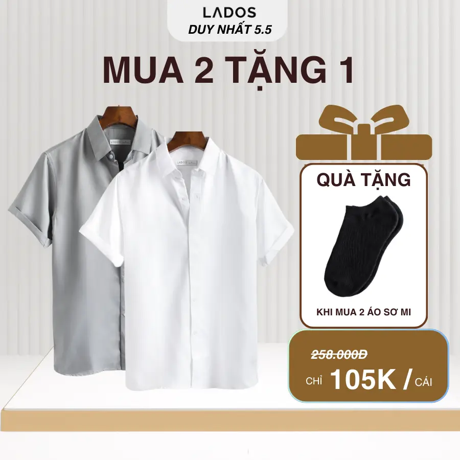 Áo Sơ Mi Trơn Vải Lụa Tay Ngắn Cho Nam LADOS - 8069