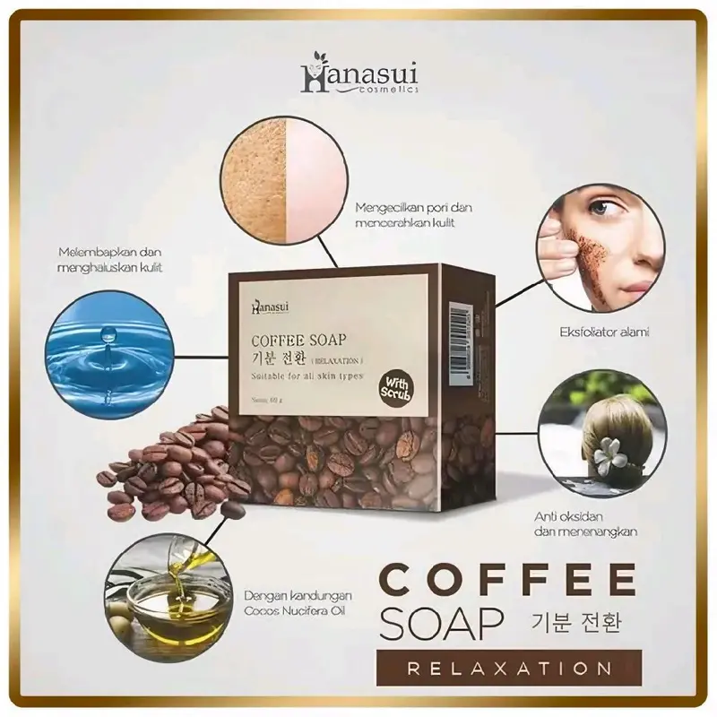 HANASUI Coffee Soap - White Rice - Bamboo Charcoal Scrub Membersihkan Perawatan 2