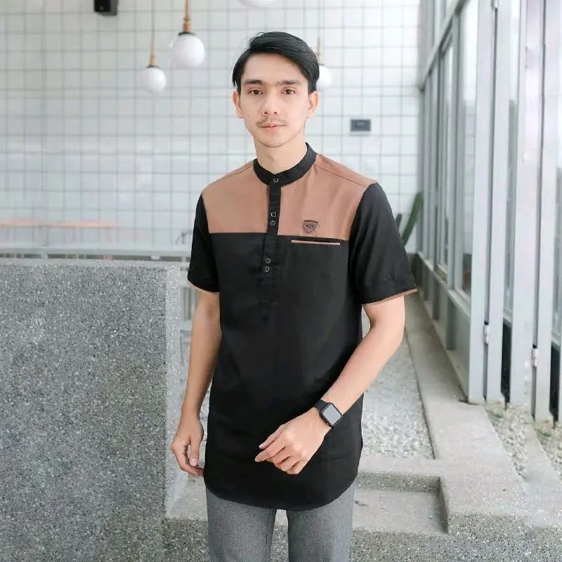 Koko Qurta Dewasa Lengan Pendek, Kurta Muslim Rama Virall, Bahan Katun Mudah Menyerap Keringat, Jahitan Rapih Istimewa