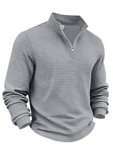 Suéter de hombre para otoño e invierno de tejido waffle de color sólido, estilo regular con cierre de cremallera y manga larga, suéter de punto, ropa deportiva para exteriores para hombres, S-3XL