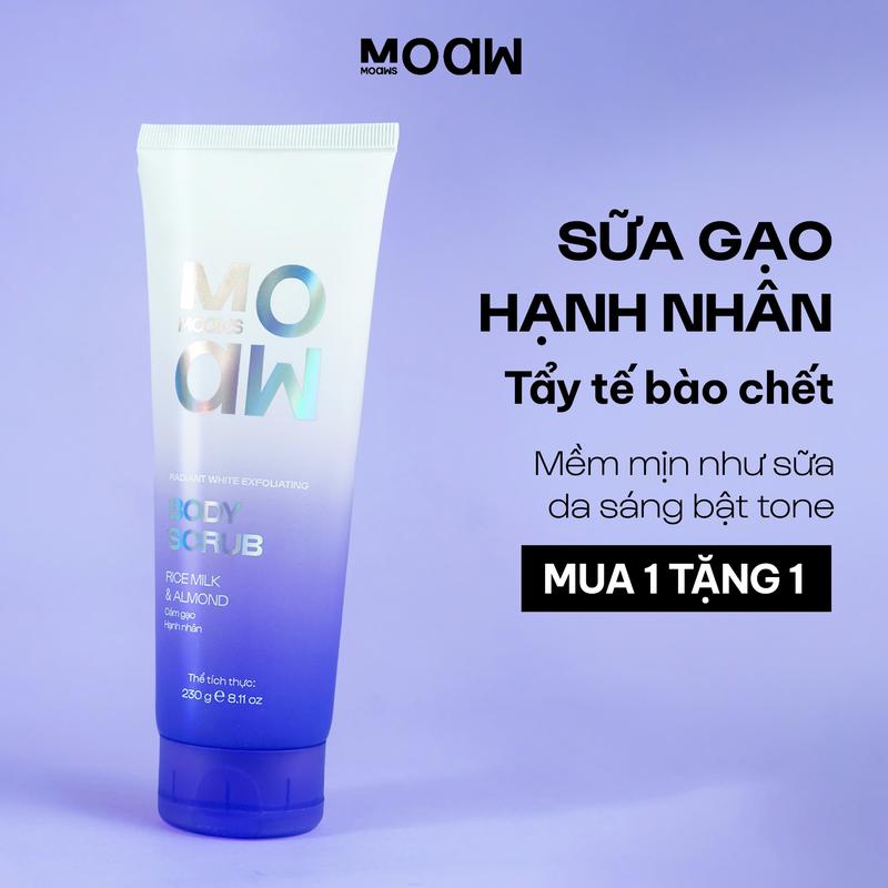 MUA 1 TẶNG 1 Tẩy Tế Bào Chết Body Hỗ Trợ Sáng Da - Nâng Tone - Scrub Sữa Gạo Hạnh Nhân MOAW MOAWS - Tẩy Tế Bào Chết Vật Lý Hạt Mịn Không Gây Rát - Scrub Body Hỗ Trợ Dưỡng Da Mềm Mịn - Bột Trắng Da Trộn Sẵn - Kem Tắm Tẩy Tế Bào Chết Dưỡng Thể Dưỡng Ẩm