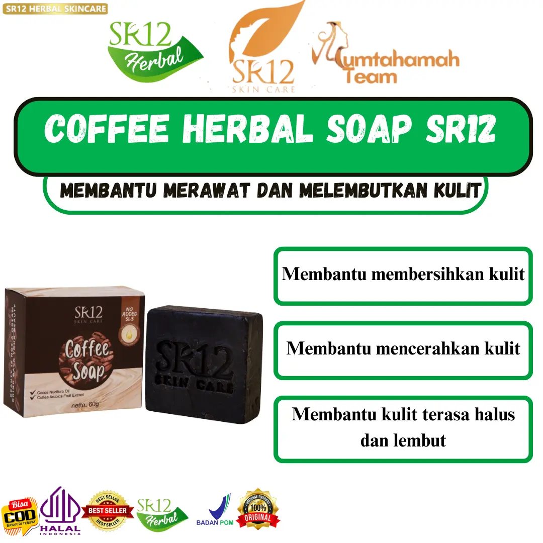 SABUN KOPI HERBAL COFFEE HERBAL SOAP SR12 BPOM / ANTI KUSAM / SABUN FLEK HITAM BPOM Membersihkan Mencerahkan