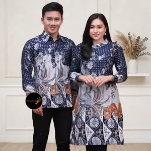 Atasan Tunik Batik Navi Couple Tunik Batik Kerja Kemeja Batik Pria Batik Wanita Modern Motif Ayam Seragam Batik Katun