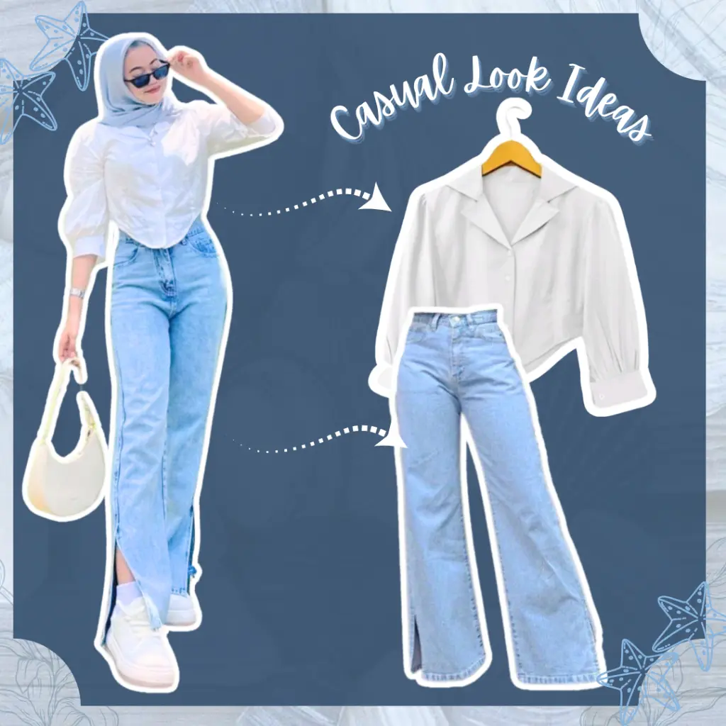 Casual Look OneSet 2in1 Wanita kekinian Highwaist | Kemeja Crop + Kulot Jeans Belah Premium | YAP005
