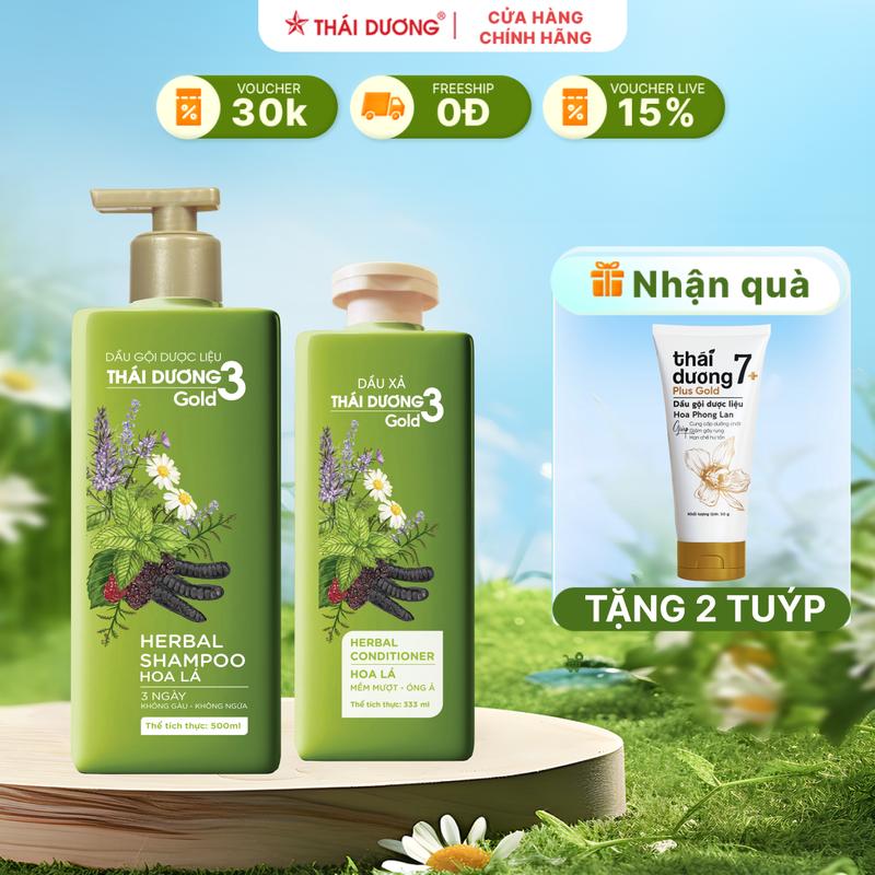 [Live - COMBO]  01 Dầu Gội Dược Liệu Thái Dương 3 Gold (Chai 500ml, Hoa Lá) và 01 Dầu xả Thái Dương 3 Gold (Chai 333ml, Hoa Lá) - Sao Thái Dương