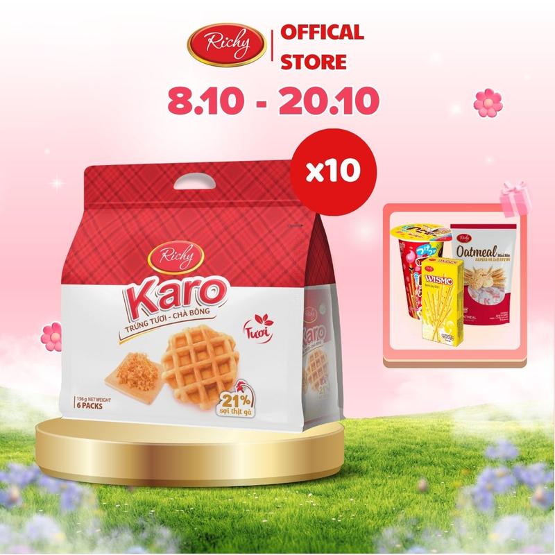 [DUY NHẤT 8.10 - 20.10 TẶNG 3 QUÀ] Combo 10 Bánh Mì Trứng Tươi Chà Bông Karo Richy - Snack Ăn Vặt - Nho, Food - Thức Ăn Bánh Quy bánh  keo