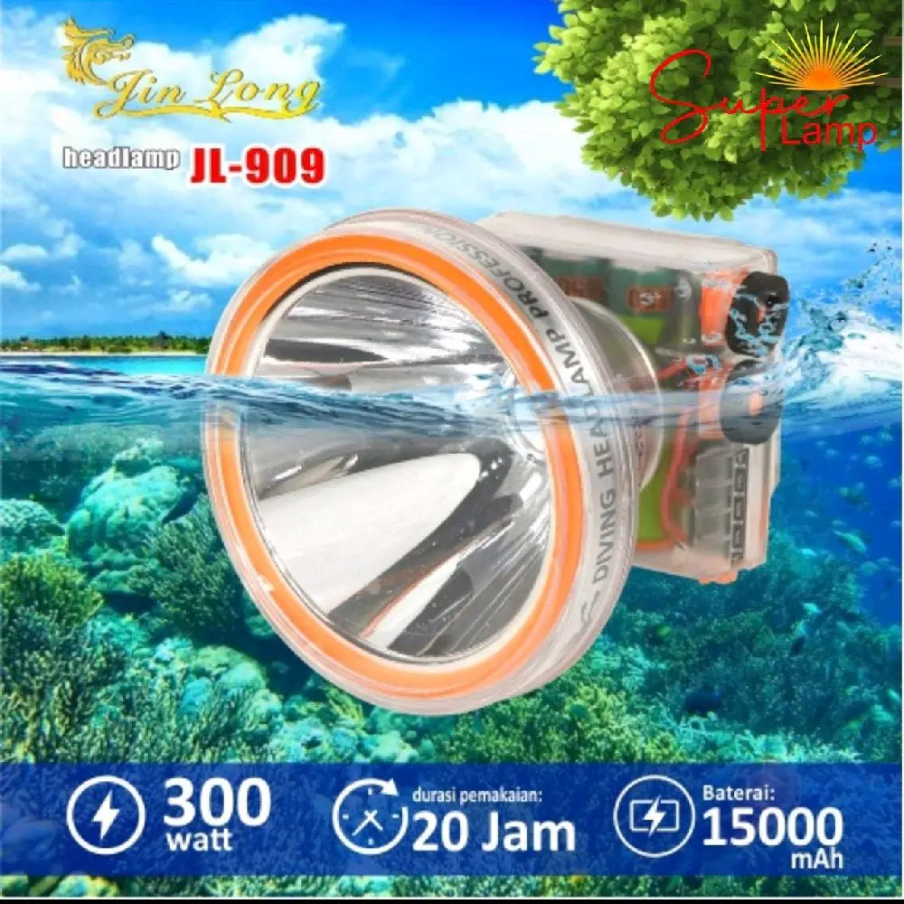 Senter Kepala Selam LED Laser Waterproof Jinlong JL-909 300w Tahan Hingga 20Jam