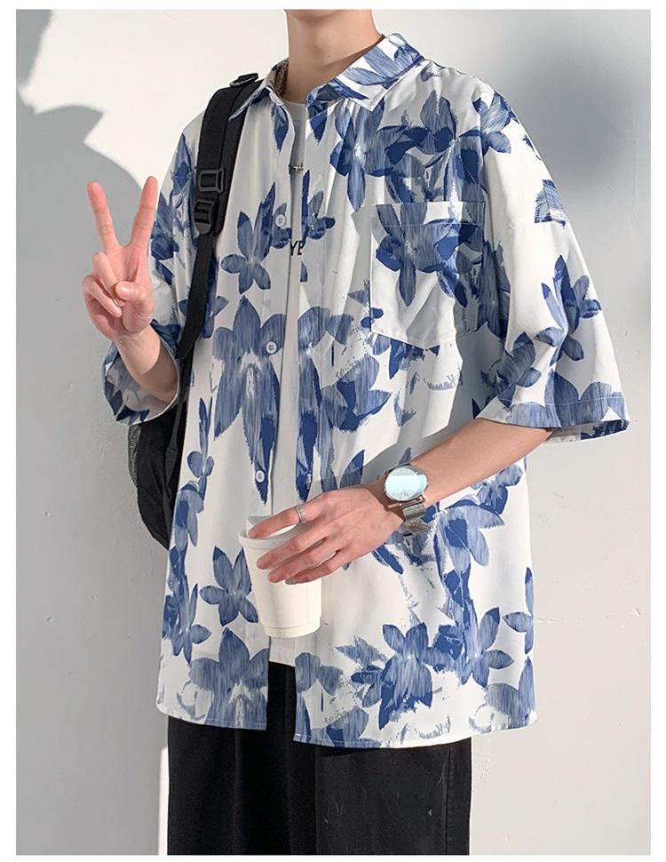 Product Introduction of Plankton Shuai flower shirt men's short sleeve summer ice silk thin inch shirt casual mid-sleeve Hawaiian shirt inch wear free ironing 20