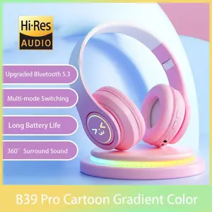 Headphone Bluetooth Headset Gradien Dapat Dilipat Lucu Permainan Stereo Bass Sound Mikropon Earphone