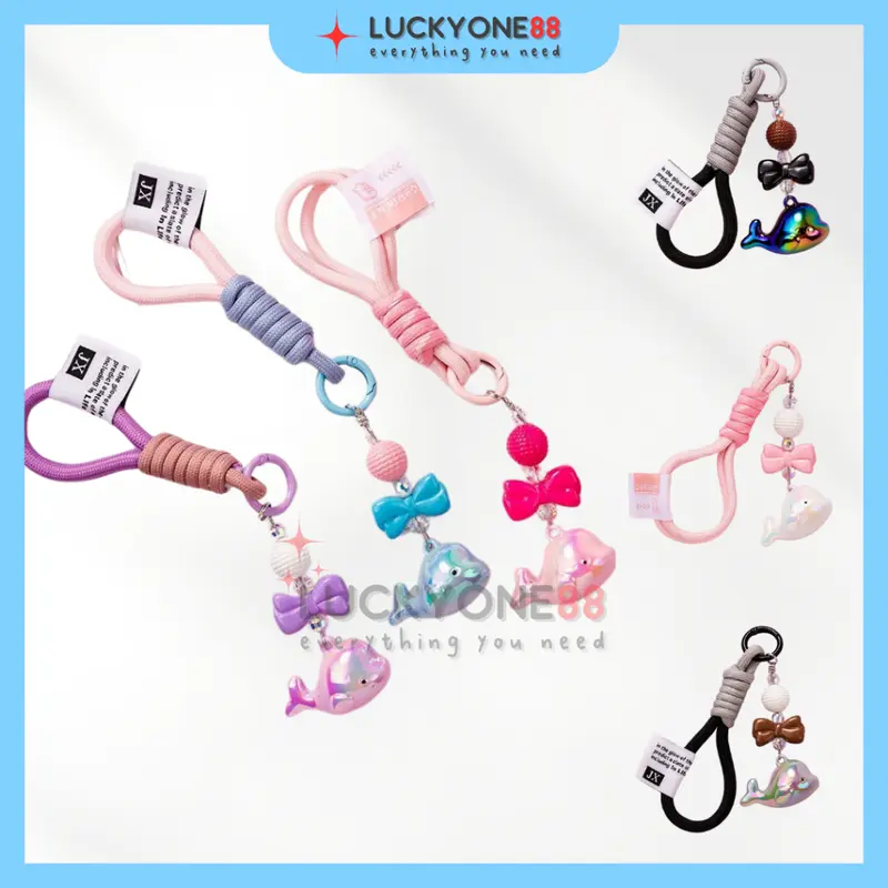 Gantungan kunci tali kain kepang paus kecil lucu warna-warni akrilik Tas Whale Resin Clay Bag Charm 3