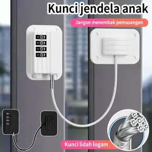Kunci Pengaman Anak Tanpa Bor Untuk Jendela Kulkas Laci Dengan Kode Keamanan Aman Untuk Bayi Dan Anak Diameter Kabel 2 mm Tidak Merusak Furnitur