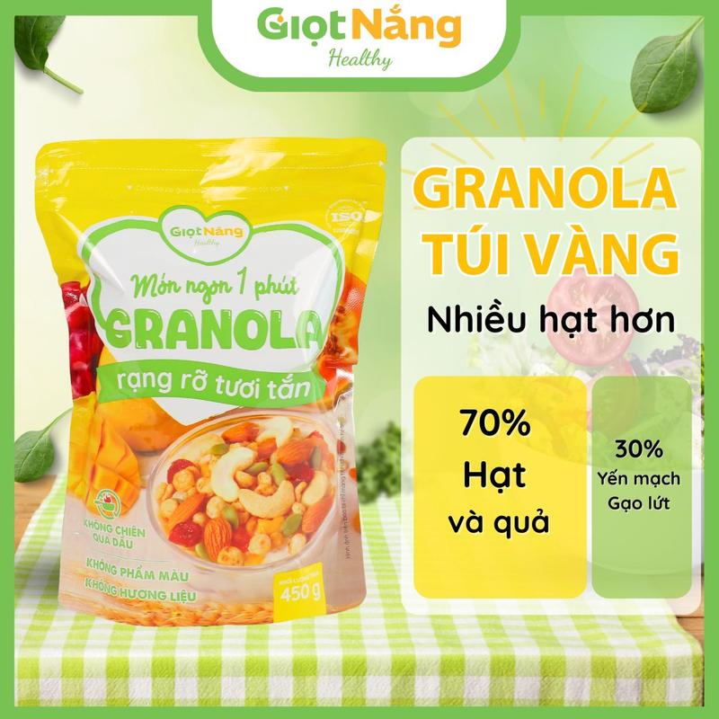 Granola Túi Vàng Nhiều Hạt Không Chiên Nhưng Vẫn Ngon Giòn Với Viên Yến Mạch Trái Cây Mới Từ Nông Sản Giọt Nắng