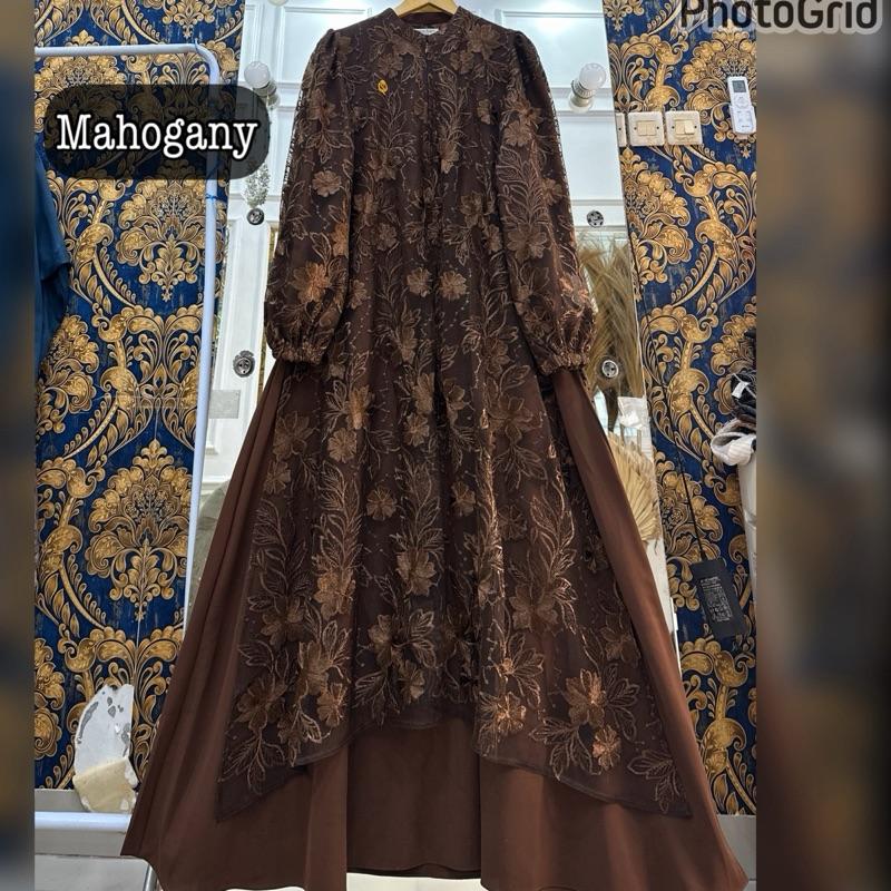 Queenasyari - Jasmine Dress (Hanya Gamis) Jumbo  Bahan Soft Twill Marbella mix Brukat Gamis Wanita Muslim  Lembut Maxi Panjang Mewah Pesta Kondangan Lebaran Trend 2026  Nyaman