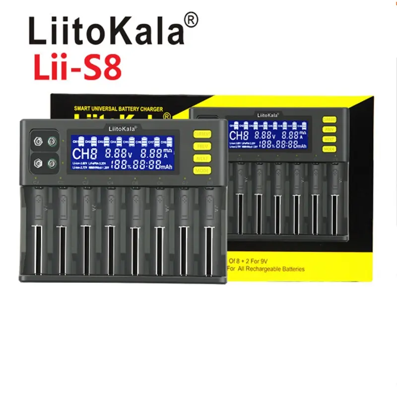 LiitoKala Lii-S8/S12 Battery Charger Li-ion 3.7V NiMH 1.2V Li-FePO4 3.2V IMR 3.8V charger for 18650 26650 21700 26700 AA AAA