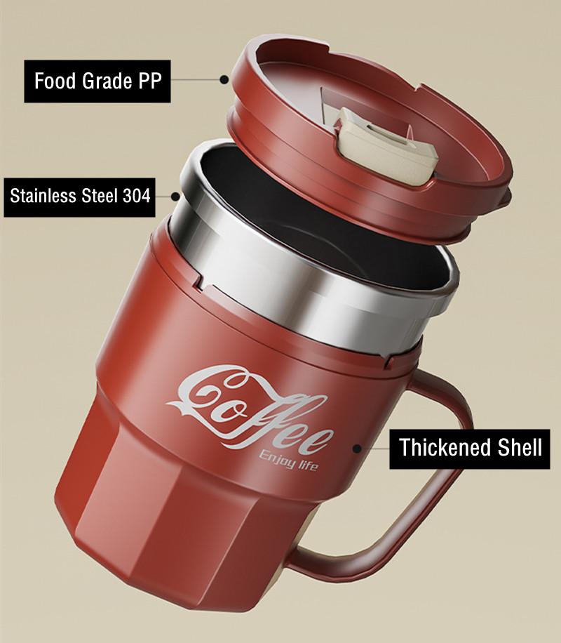 Product Introduction of 400 modern stainless steel coffee tumblers. With lid, creative design, perfect for office and home, perfect for bubble tea and breakfast with handles. 11
