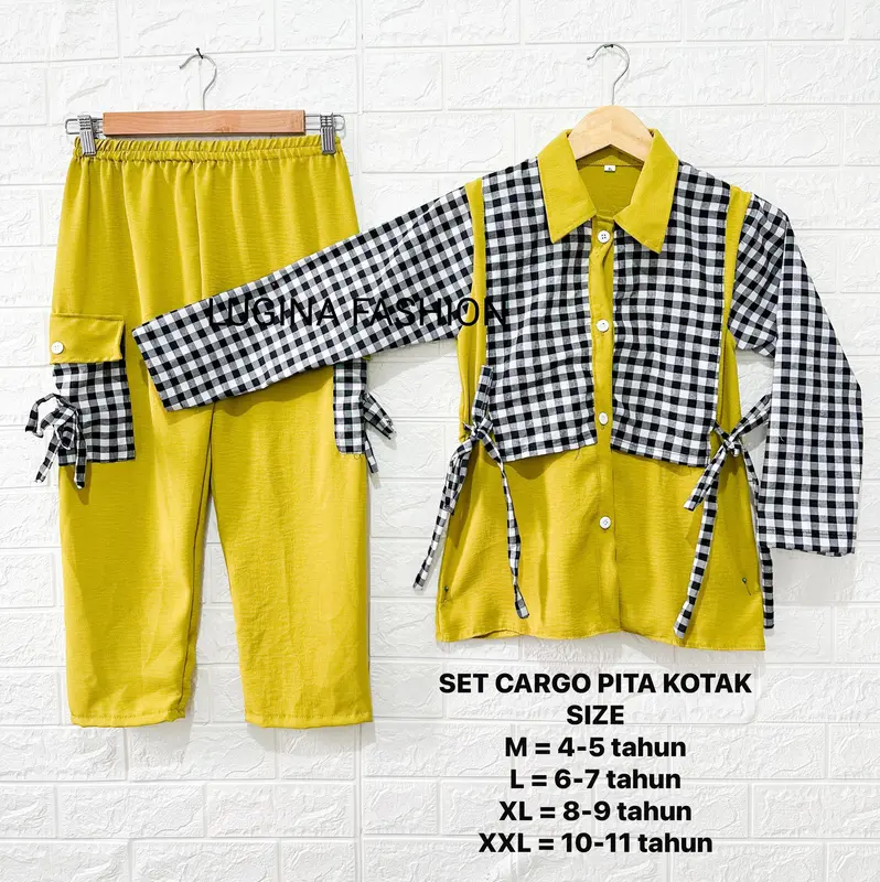 Baju dan Celana Anak Perempuan PITA KOTAK 4-11 tahun Oneset Anak perempuan Fashion viral Lebaran 4