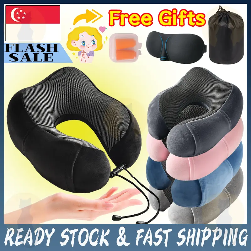 [SG Ready Stock] U-Shaped Memory Foam Neck Pillow Soft Travel Pillow Massage Neck Pillow Sleeping Airplane Car Pillow