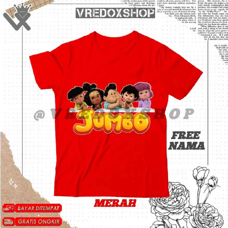 (BISA COD) Kaos Atasan Anak Motif Jumbo Movie Animasi Jumbo Baju Kartun Jumbo Viral 2025 T-shirt Pakaian Fashion Anak untuk Laki-laki dan Perempuan Usia 3-12 Tahun/ Free Nama Distro 2