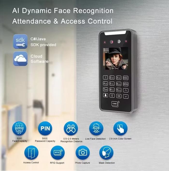 Jual AI Dynamic Face Recognition RFID Password Access Control Time ...