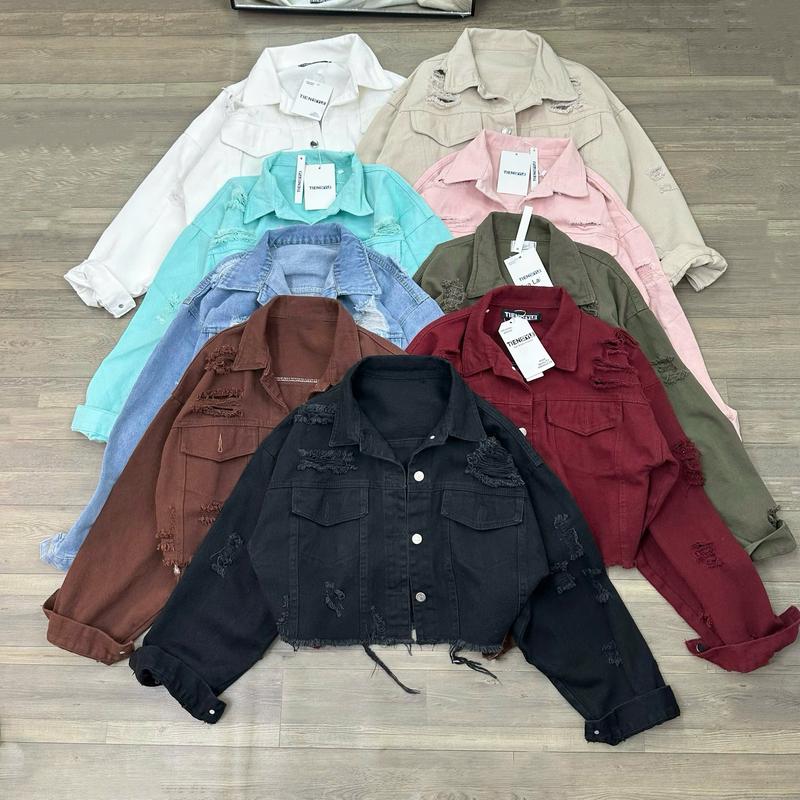 Áo Khoác Jean Nữ Rách Cá Tính Phom Lửng Cánh Dơi Top Jacket Women - Chất Jean không giãn, Dày dặn, bền màu - Nhiều màu - Size: Free Size
