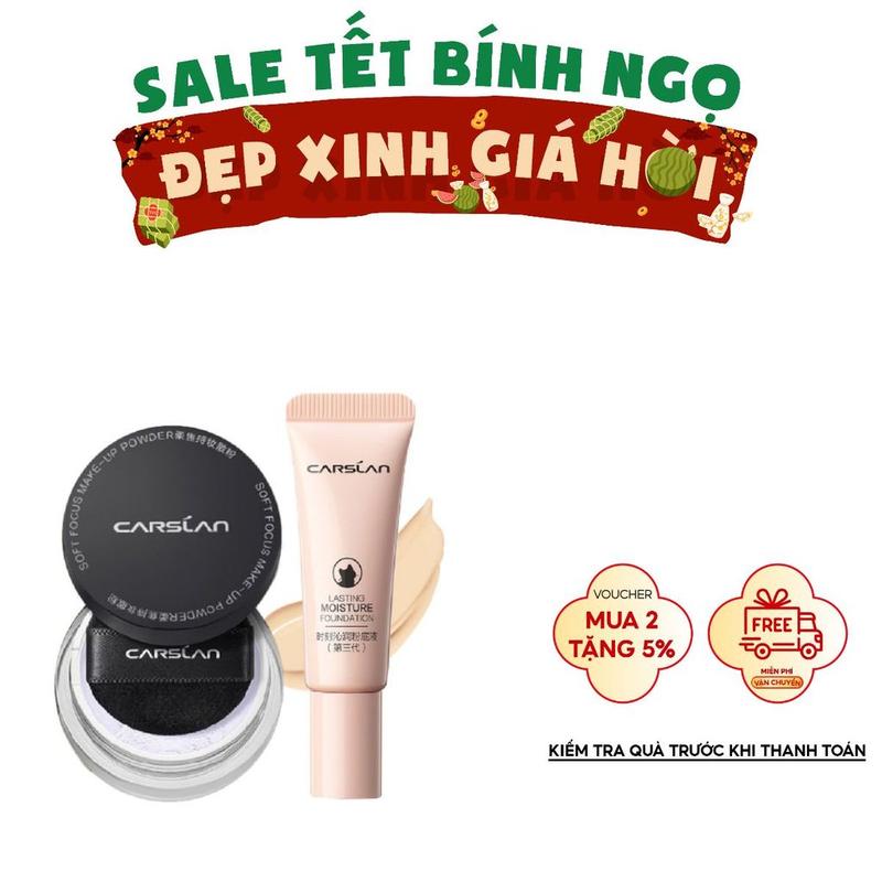  Combo Minisize Kem nền Carslan dưỡng ẩm kiềm dầu 5g Và Phấn phủ CARSLAN kiềm dầu chống nước lâu trôi 1g Cosmetic Mỹ Phẩm  Son Kem Perfume Kem Lót 