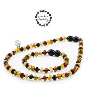 Amber Buddy | XR53M2 Kalung & Gelang Amber Bayi Multicolour Black Glossy - 32cm & 14cm.