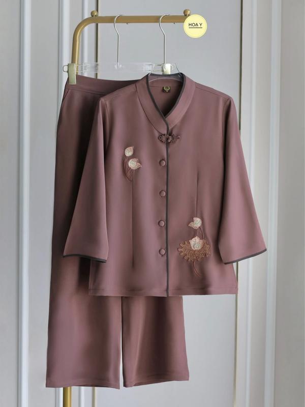  DL34 MÀU SÔ  Hoạ Y Pháp Phục  Đồ Lam Đi Chùa Top Quần Áo Thời Trang Cho Phật Tử Nữ  size S M L XL  XXL thường mặc chất lụa tơ tằm 