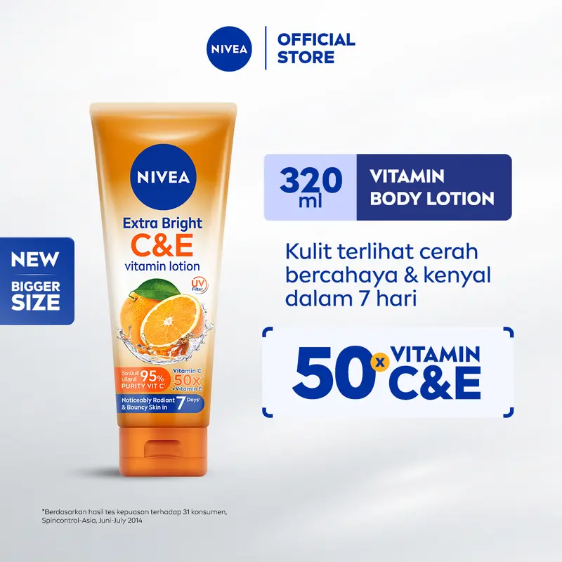 NIVEA Body Lotion Extra Bright C&E Vitamin Lotion 320ml - Handbody SPF serum UV Filter Thailand vitamin mencerahkan kulit kusam glowing brightening body care melembabkan kulit kering  - 50x Vitamin C & E, Super Food, pelembap badan tone up kulit 0
