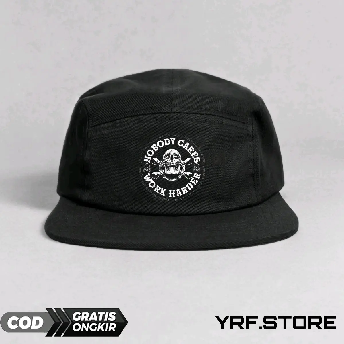 Topi skena,YRF.STORE Warna Hitam dengan Logo Sablon Unik tengkorak Simpel,topi skena,topi snapback,topi skena outfit