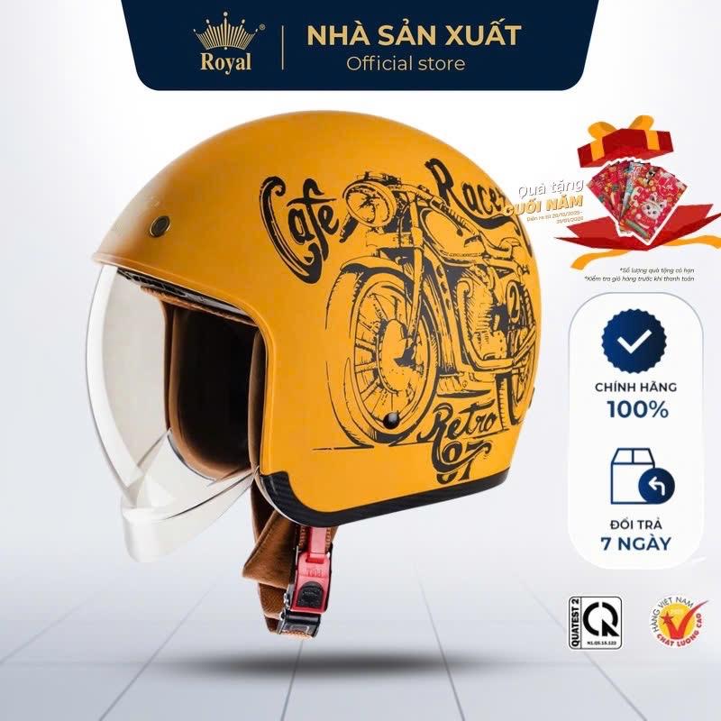 Mũ Bảo Hiểm 3 4 - Kính Âm - Royal Helmet M139 Design - Hàng Chính Hãng - Bảo Hành 1 năm