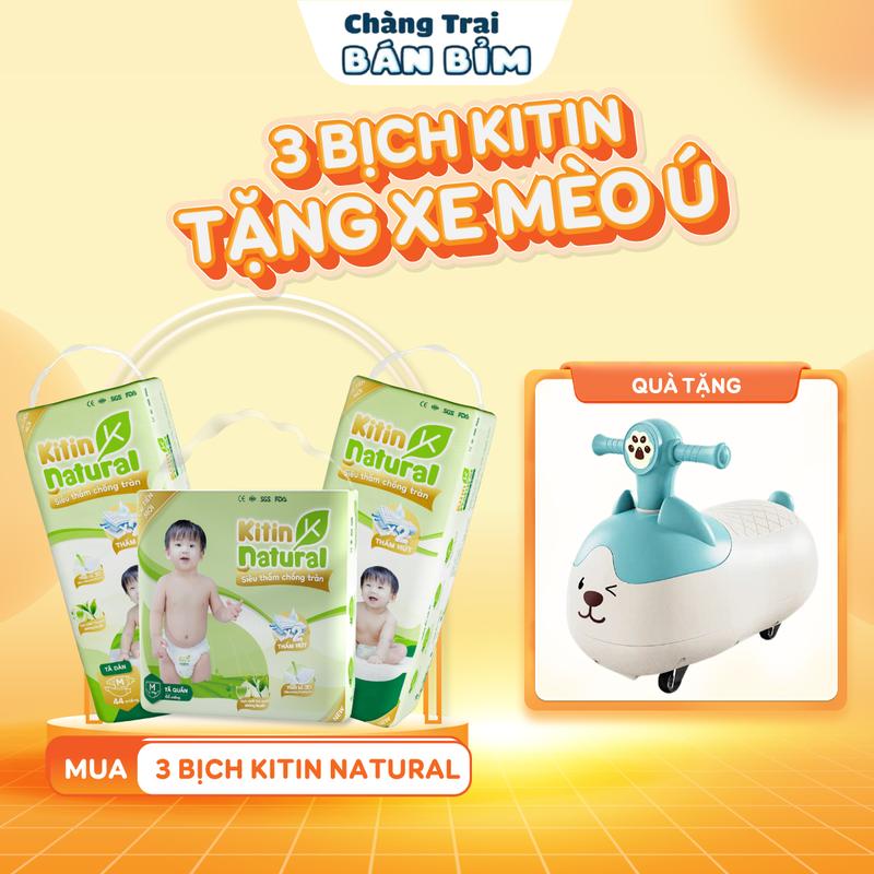[MUA 3 + TẶNG XE MÈO Ú] Combo 3 Bịch Tã Bỉm Kitin Natural tinh chất trà xanh, bỉm đóng hè Tặng xe mèo ú *KT-3*