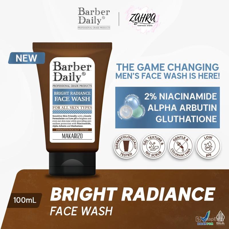 Barber Daily Bright Radiance Face Wash 100mL Facial Kering Kotoran Membersihkan Mencerahkan 0